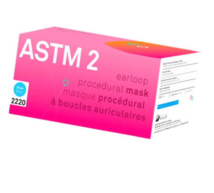 Aurelia Medical Earloop Face Masks – ASTM Level 2, Blue, 50/Pkg. Made in Canada
