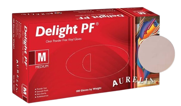 Aurelia Delight PF Vinyl Glove, Powder Free,  3.5 mil thick 100 gloves