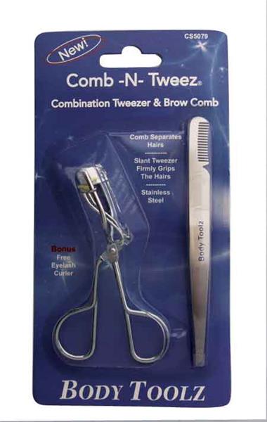 Body Toolz Comb N Tweez Slant Tweezer & Eyelash Curler - Gina Beauté