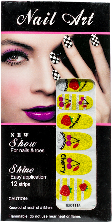 Nail Art Yellow with red Cherry & Strawberry - Gina Beauté