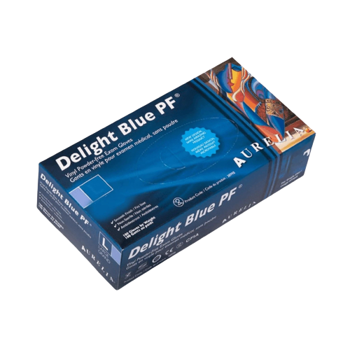 Aurelia Delight Blue PF Vinyl Glove, Powder Free,  3.5 mil thick (Blue)