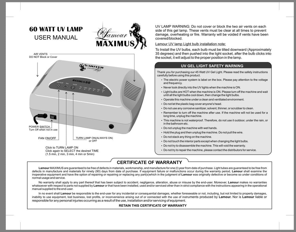 LAMOUR MAXIMUS 60 Watt UV Lamp - Gina Beauté